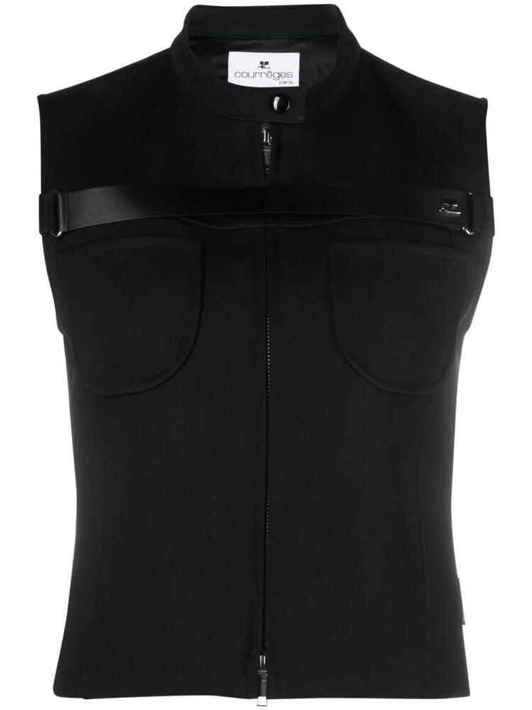 Courrèges strap-detail twill gilet - Black Cover