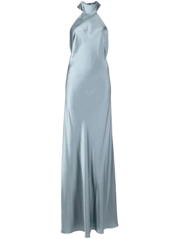 Michelle Mason backless halter-neck tie gown - Blue Cover