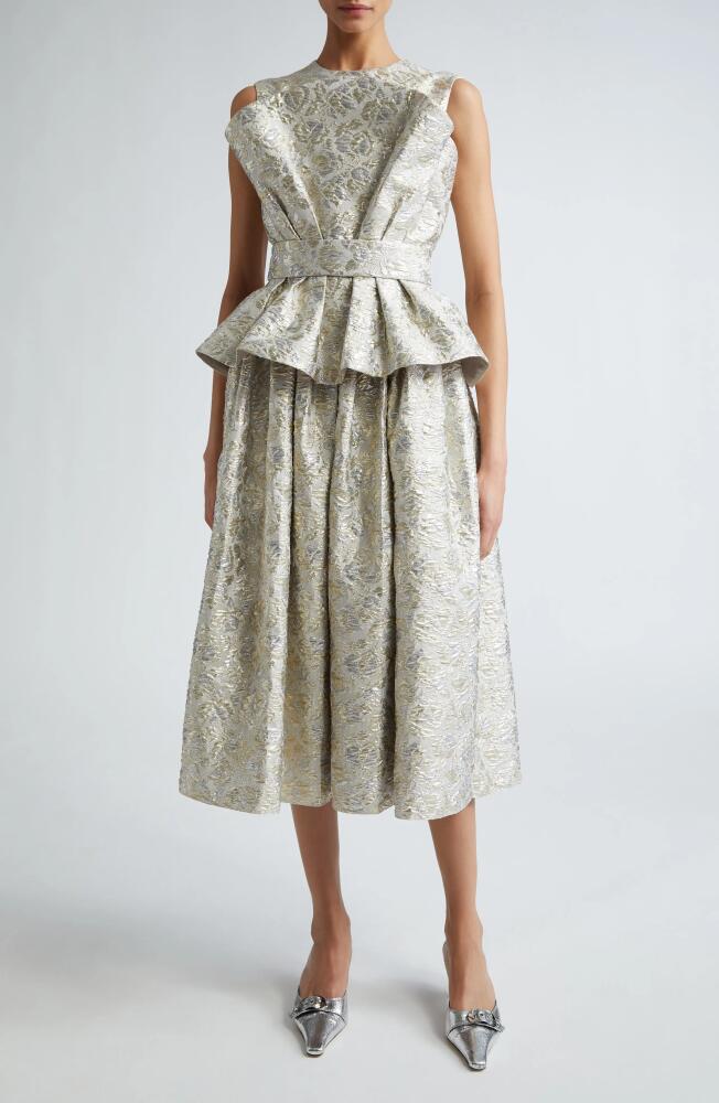 Erdem Sleeveless Metallic Cloqué Peplum Cocktail Dress in Gold Cover