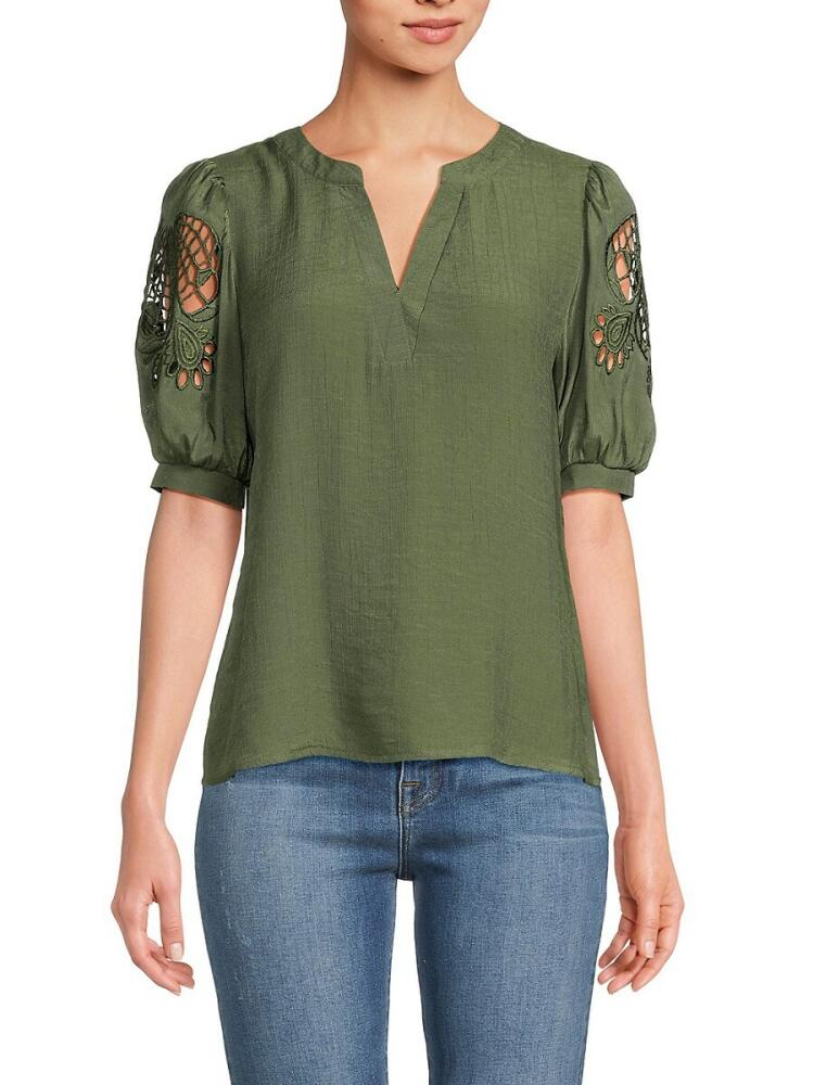 NANETTE nanette lepore Women's Eyelet Sleeve Top - Prairie Sage Cover