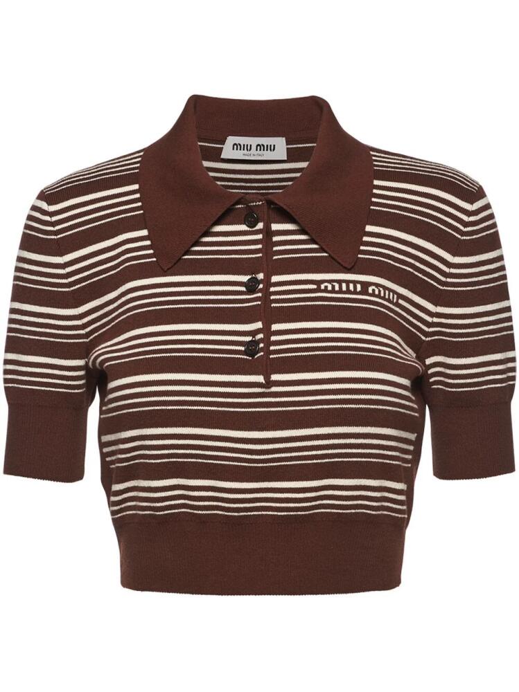 Miu Miu stripe cropped polo shirt - Brown Cover