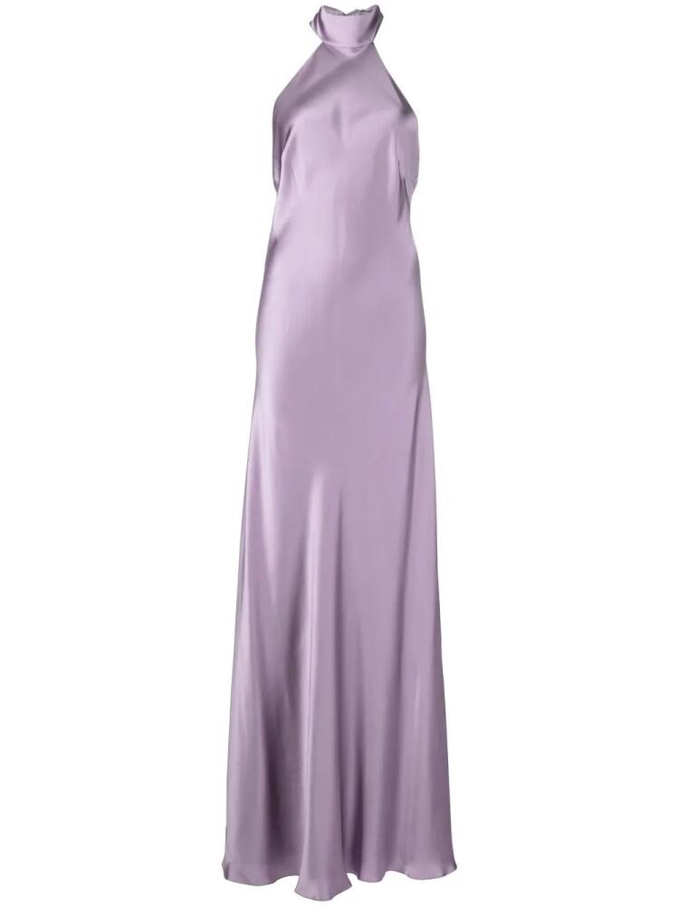 Michelle Mason backless halter-neck tie gown - Purple Cover