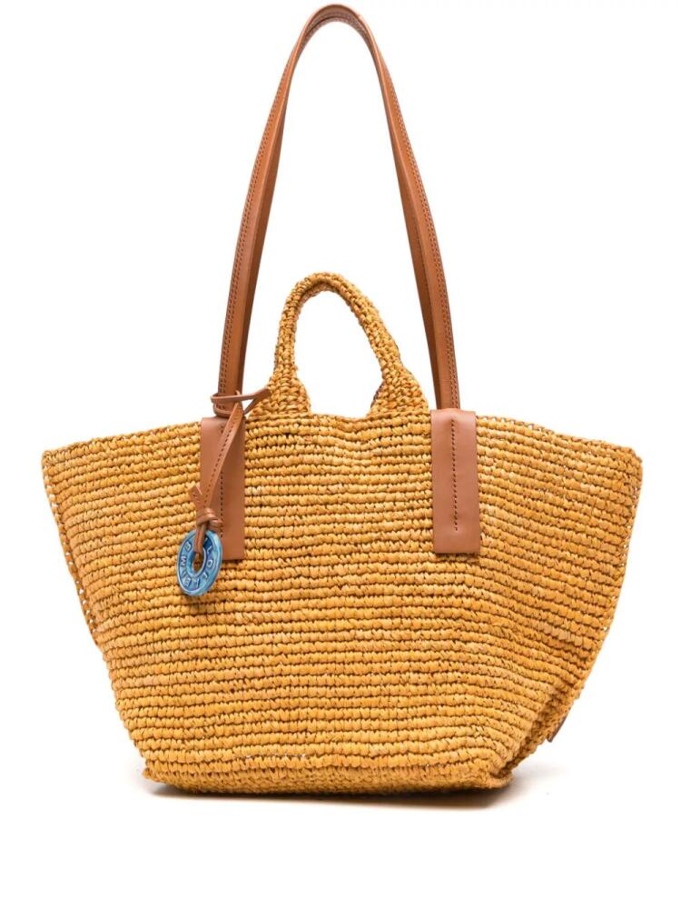 Bimba y Lola logo-charm raffia shoulder bag - Yellow Cover