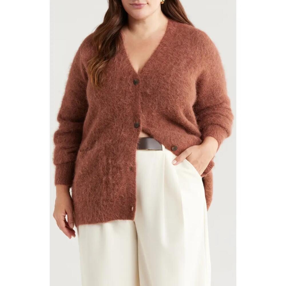 Nordstrom Fuzzy Alpaca Blend Cardigan in Brown Brunette Cover