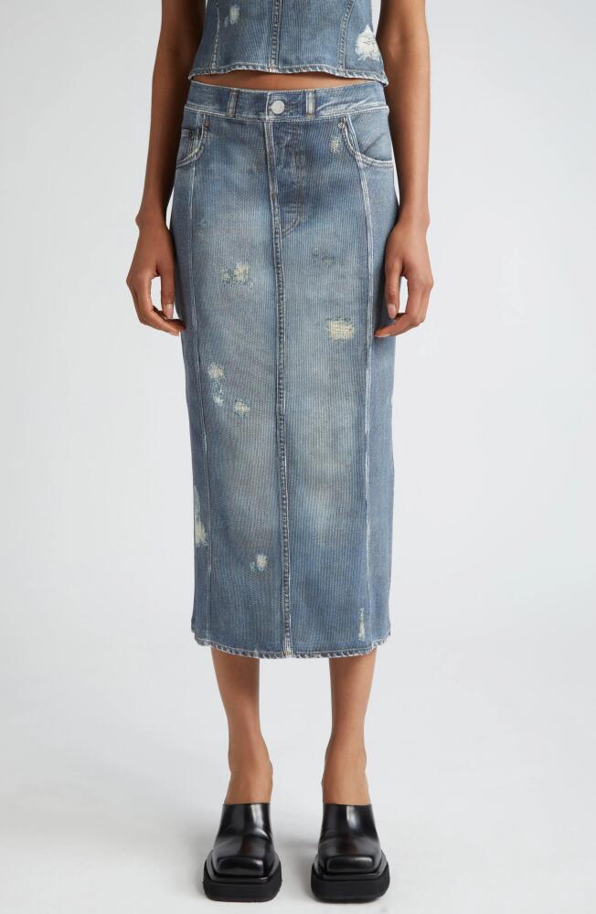 Acne Studios Etty Denim Trompe l'Oeil Cotton Midi Skirt in Denim Blue Cover