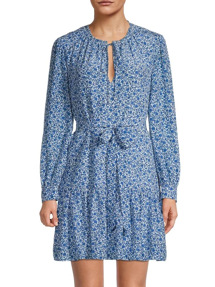 Rebecca Taylor Women's Delft Fleur Silk Mini Dress - Blue Cover