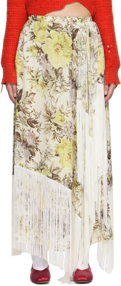 Acne Studios Beige Flower Print Fringe Maxi Skirt Cover