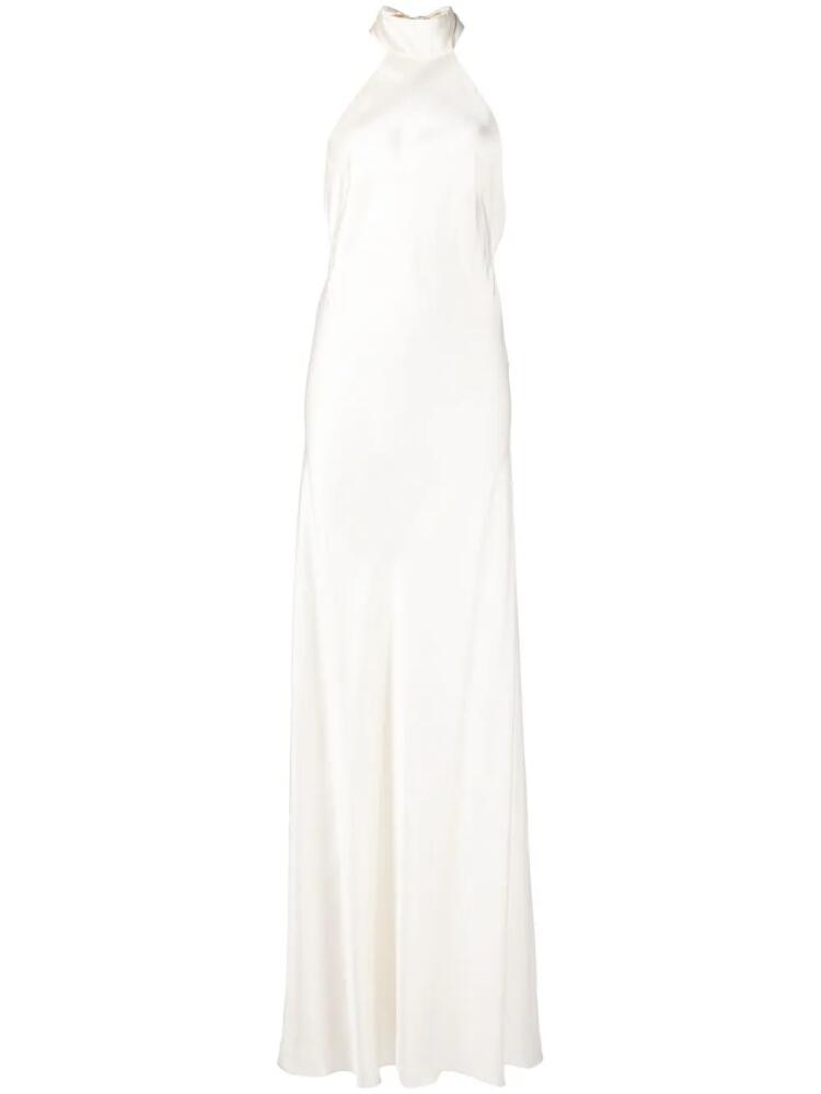 Michelle Mason backless halter-neck tie gown - White Cover