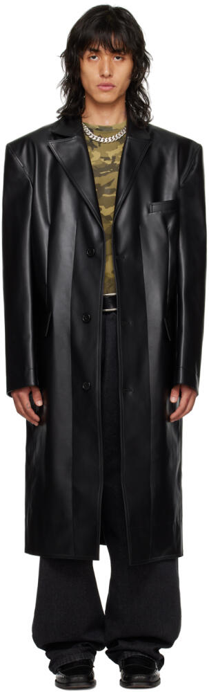 LU'U DAN Black Notched Lapel Faux-Leather Coat Cover