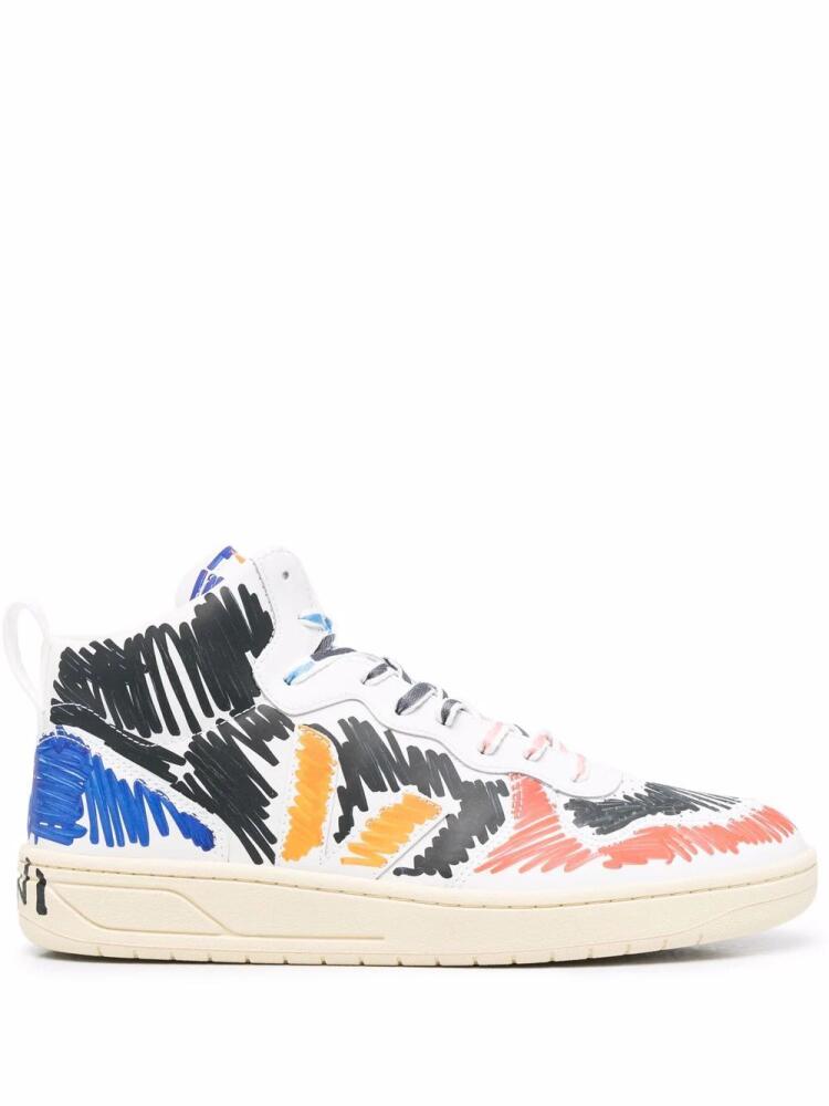 Marni x Veja V-15 scribble-print sneakers - White Cover