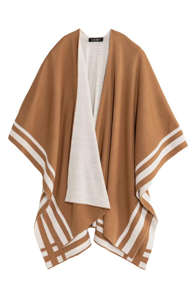 Lauren Ralph Lauren Jet Setter Reversible Knit Poncho in Camel/Cream Cover