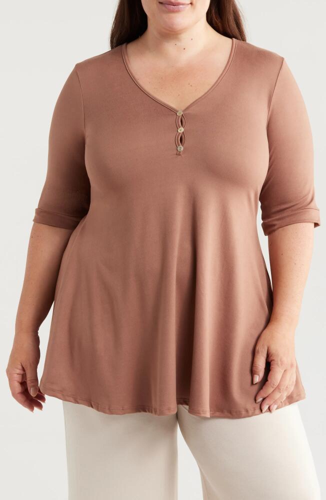 24seven Comfort Apparel Three-Button Tunic in Mocha Cover