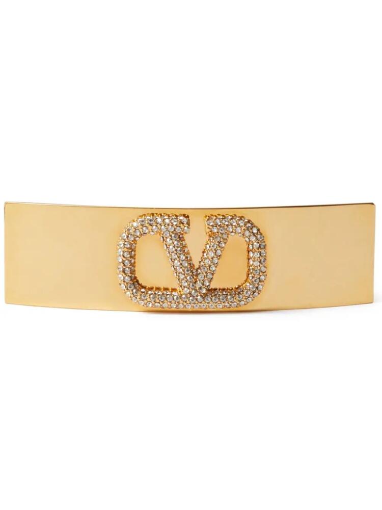 Valentino Garavani Vlogo Signature crystal-embellished hair clip - Gold Cover