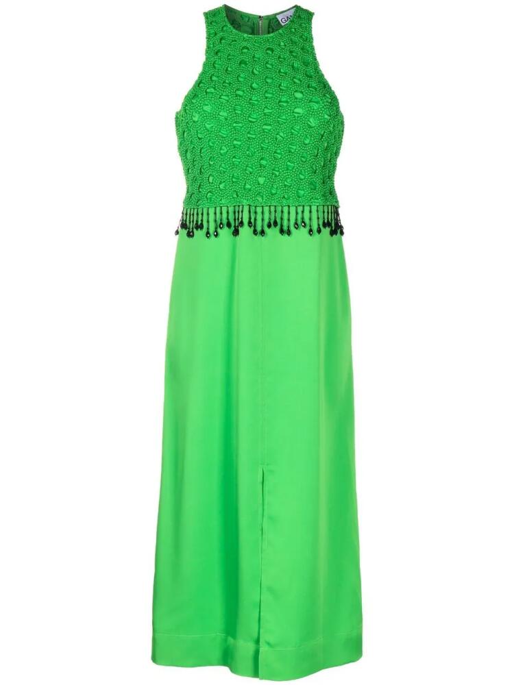 GANNI smocked satin midi dress - Green Cover