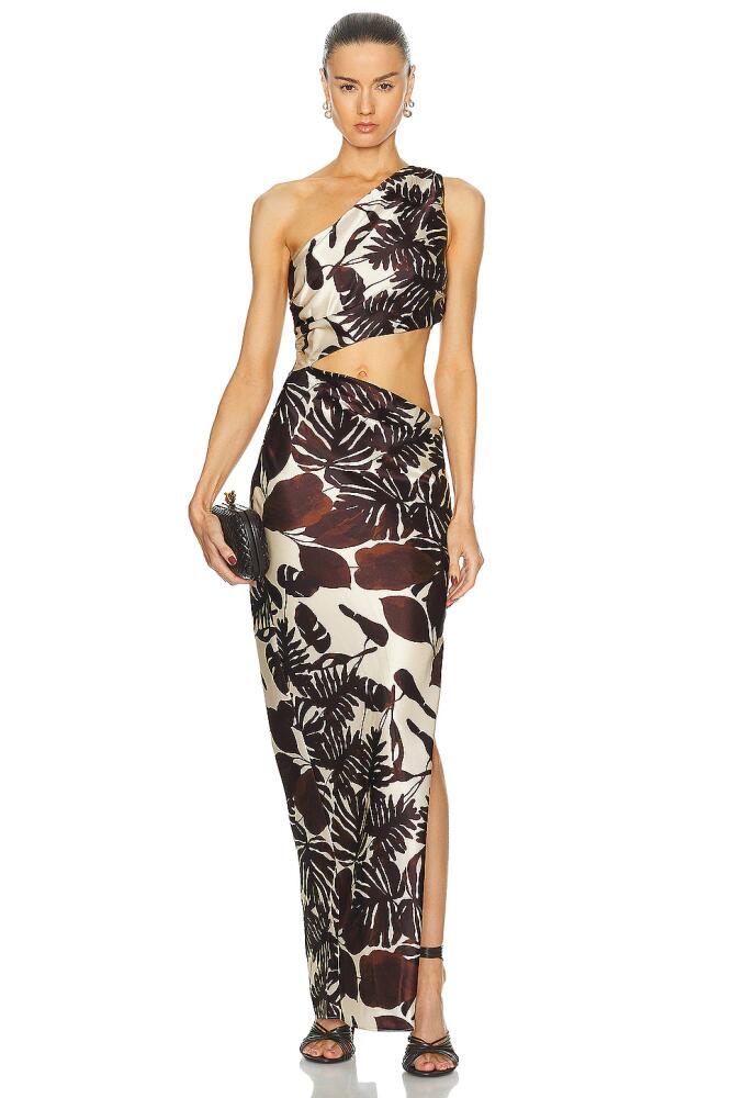 NICHOLAS Raya One Shoulder Asymmetrical Gown in Chocolate Cover