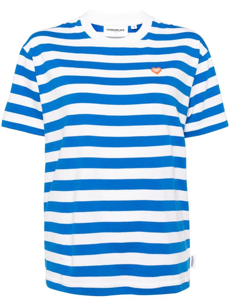 CHOCOOLATE logo-print striped cotton T-shirt - Blue Cover