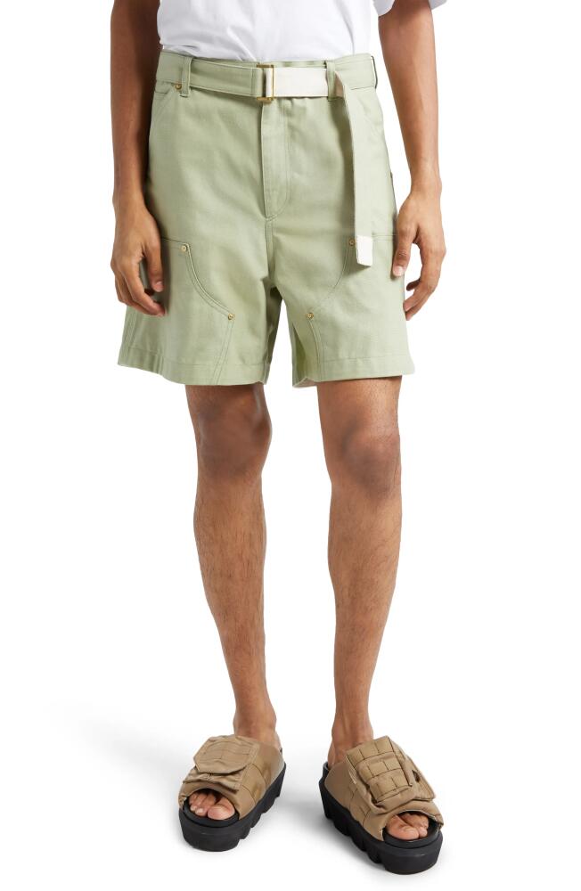 Sacai Carhartt WIP Belted Cotton Canvas Shorts in Light Green Cover