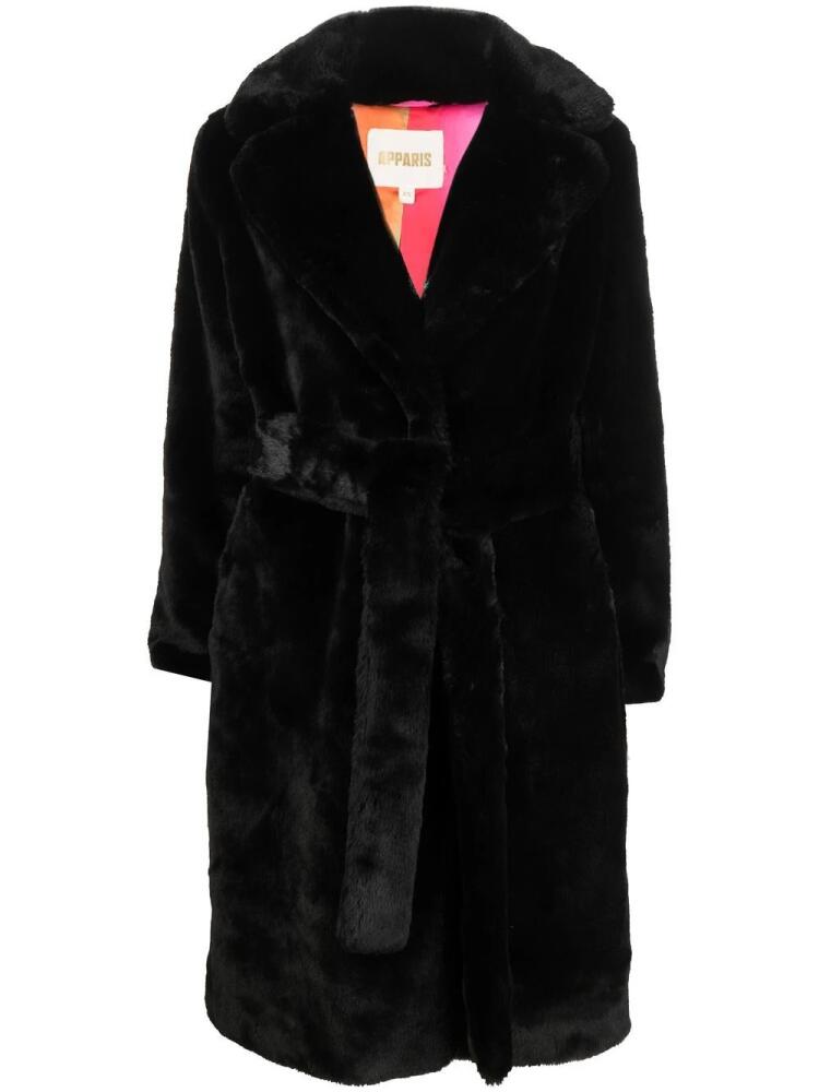 Apparis faux-fur tied-waist coat - Black Cover