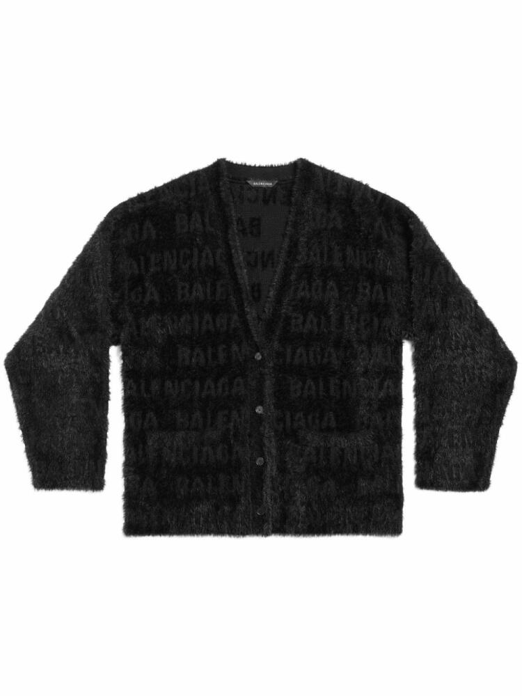 Balenciaga logo-jacquard faux-fur cardigan - Black Cover