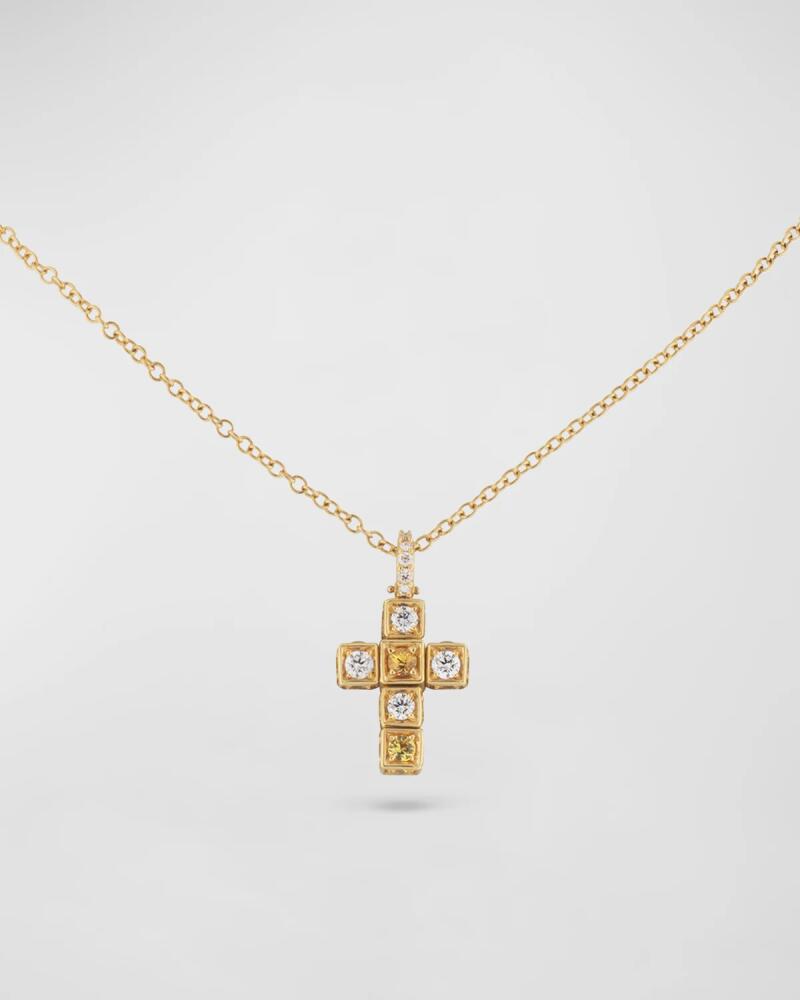 Miseno 18K Yellow Gold Faro Cross Adjustable Necklace with Diamond and Yellow Sapphire Cubes Cover