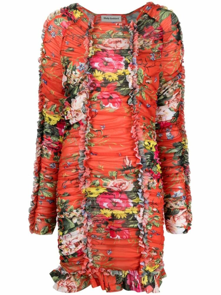 Molly Goddard ruched floral-print minidress - Red Cover