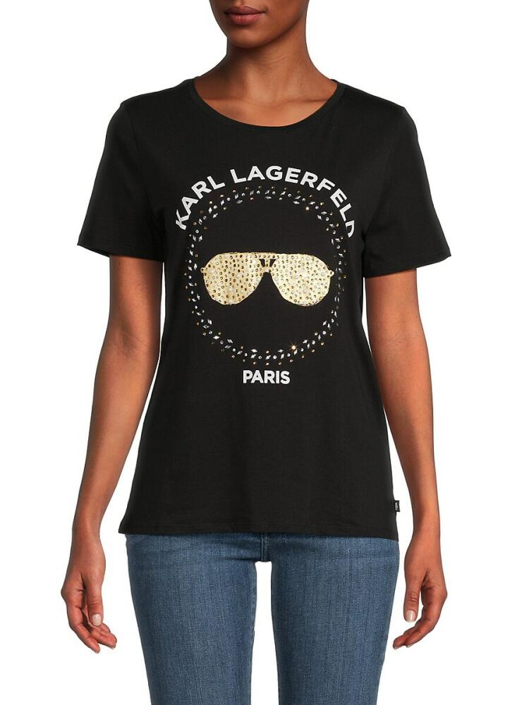 Karl Lagerfeld Paris Women's Embellished Sunglasses T-Shirt - Black Cover