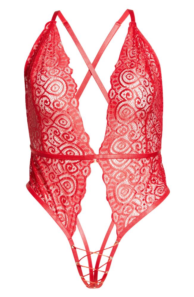 Roma Confidential Lace Crotchless Teddy in Red Cover