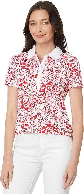 Tommy Hilfiger Short Sleeve Floral Polo (Scarlet Multi) Women's Clothing Cover