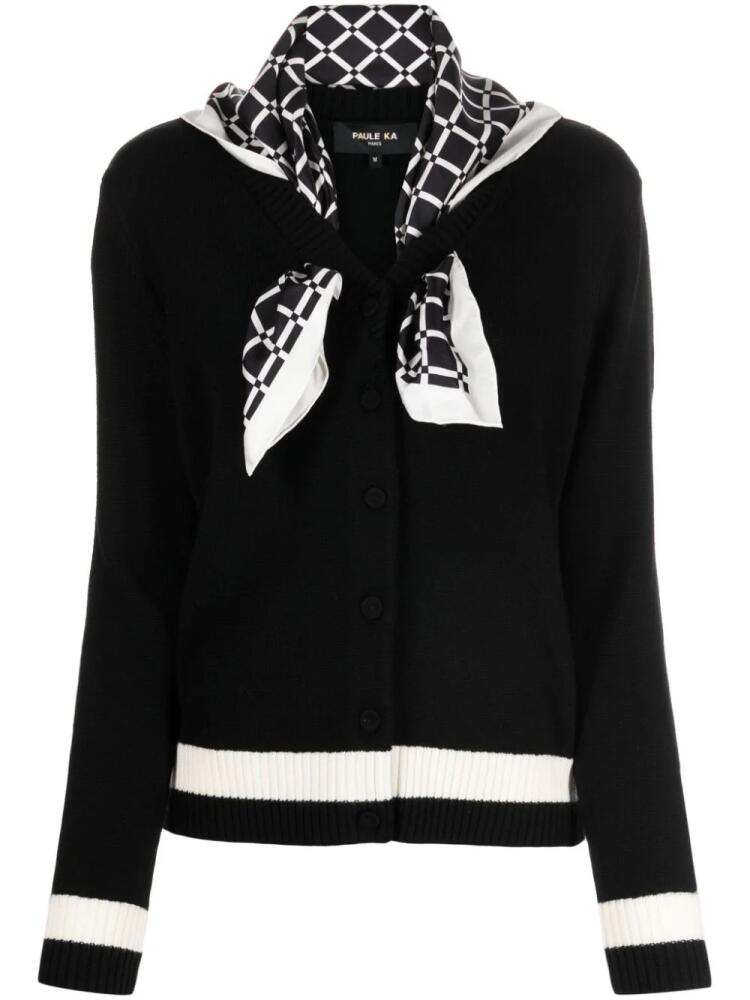 Paule Ka scarf-detail wool cardigan - Black Cover