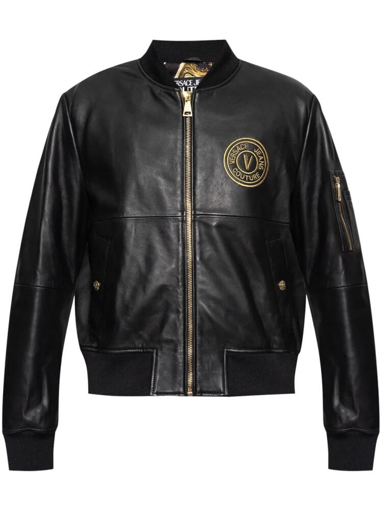 Versace Jeans Couture V-Emblem leather bomber jacket - Black Cover