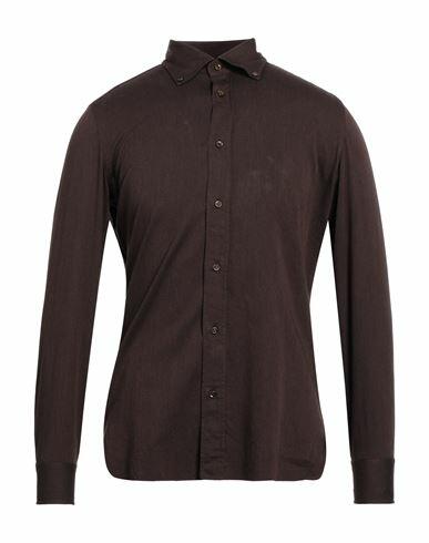 Giampaolo Man Shirt Dark brown Size 15 ½ Cotton Cover