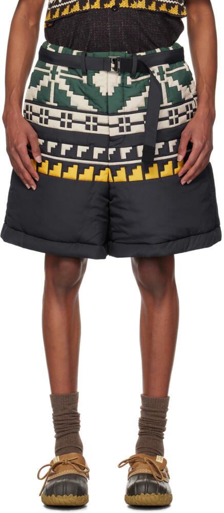 sacai Black & Green Knit Pattern Quilted Shorts Cover