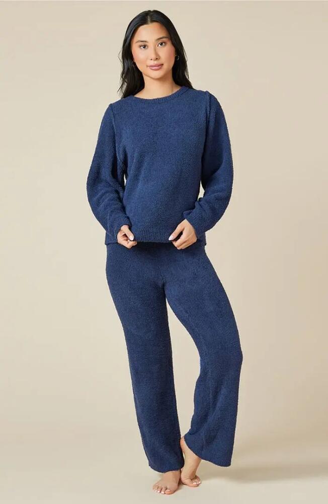 Softies Solid Marshmallow Reverse Seam Crew Neck Lounge Set with Bracelet Sleeve in Midnight Cover