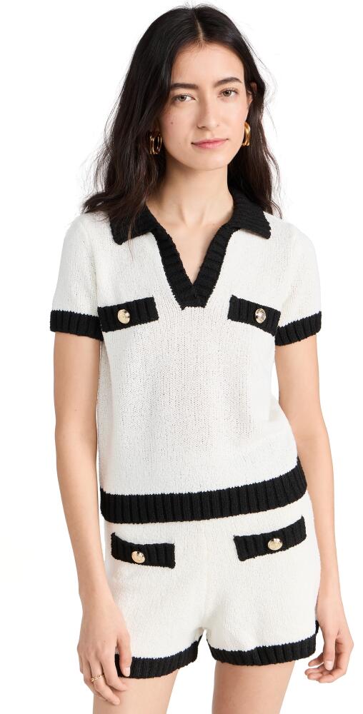 endless rose Crochet Knit Collared Top Ivory/Black Cover