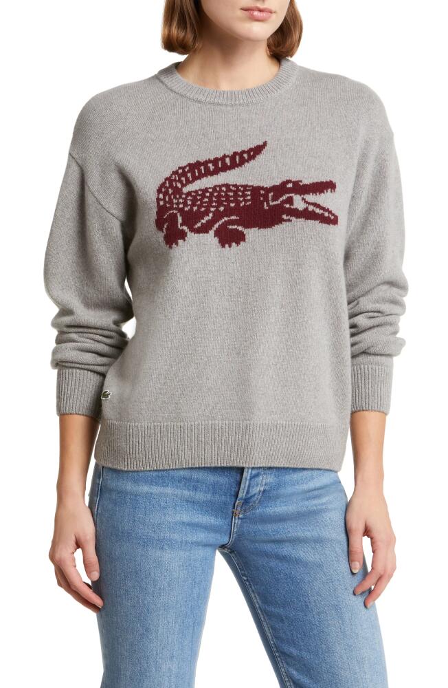 Lacoste Big Croc Cashmere & Wool Crewneck Sweater in Iq3 Silver Chine/Zin Cover