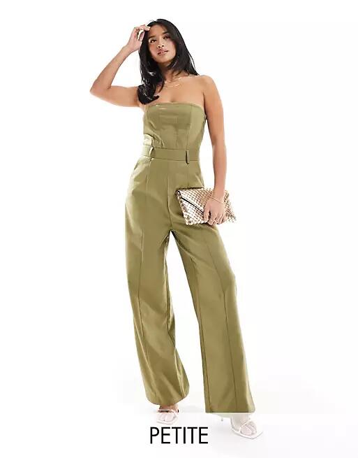 Extro & Vert Petite bandeau wide leg jumpsuit in khaki-Green Cover