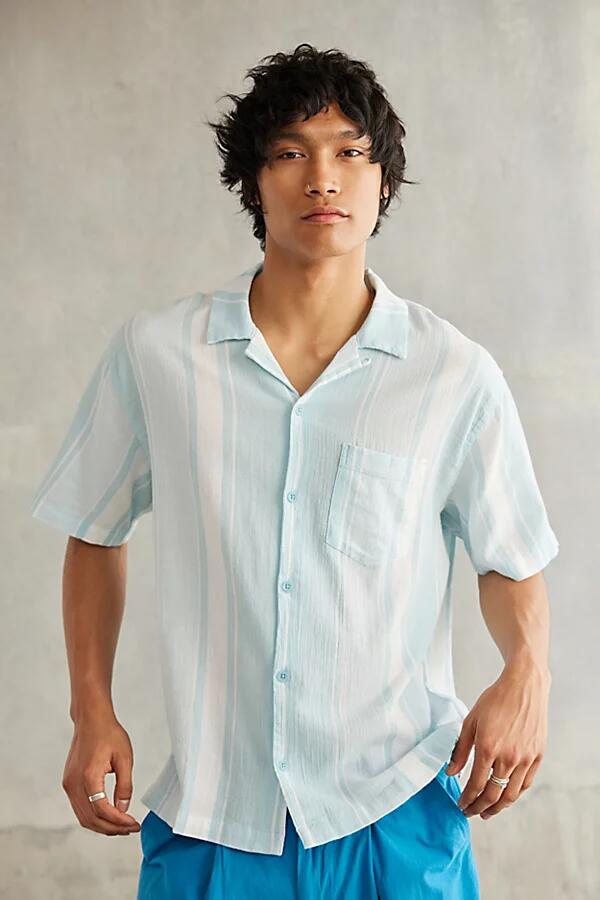 Standard Cloth Liam Stripe Crinkle Shirt Top in Turquoise Cover