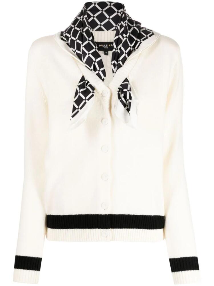 Paule Ka scarf-detail wool cardigan - White Cover