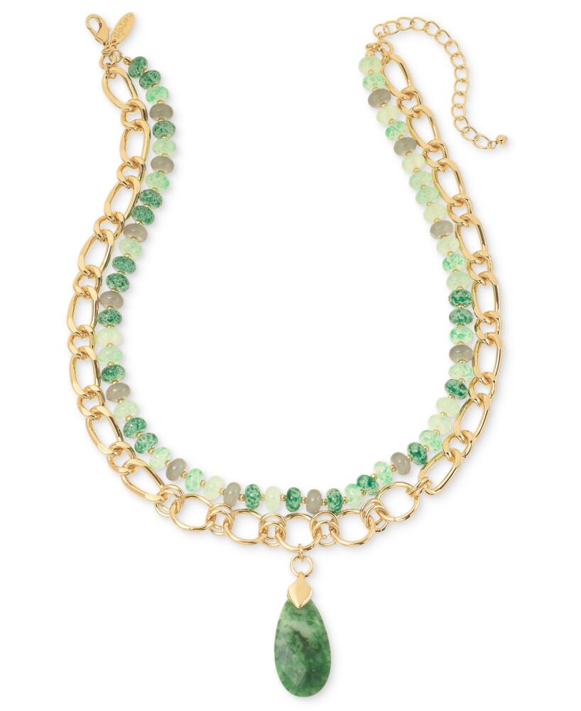 Style & Co Gold-Tone Green Bead Two-Row Pendant Necklace, 20" + 3" extender, Created for Macy's - Green Cover