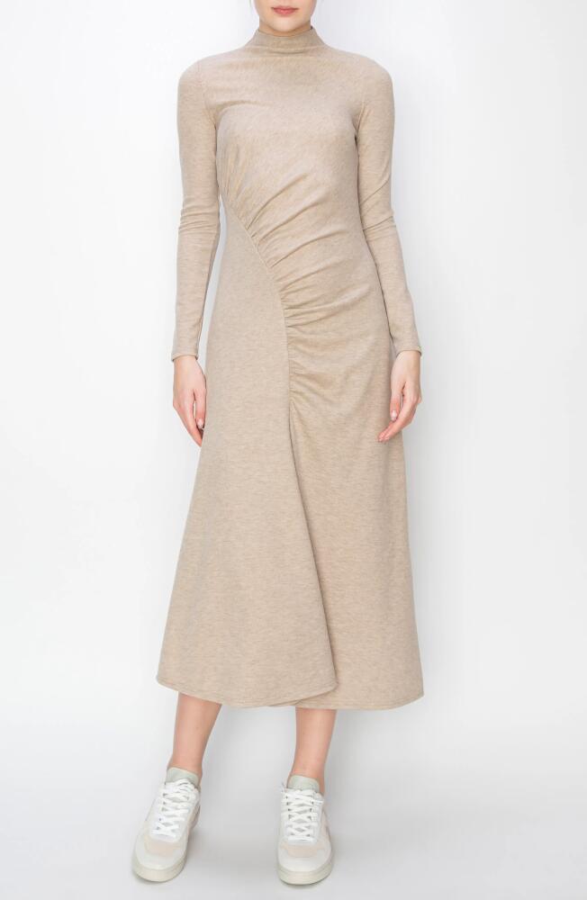 MELLODAY Side Ruched Long Sleeve Midi Dress in Oat Cover