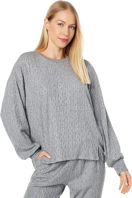 P.J. Salvage The Tramway Cable Knit Fleece Crew Neck (Heather Charcoal) Women's Clothing Cover