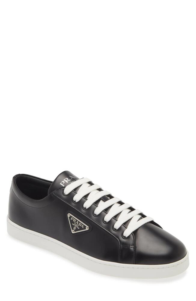 Prada Lane Triangle Logo Low Top Leather Sneaker in Nero Cover