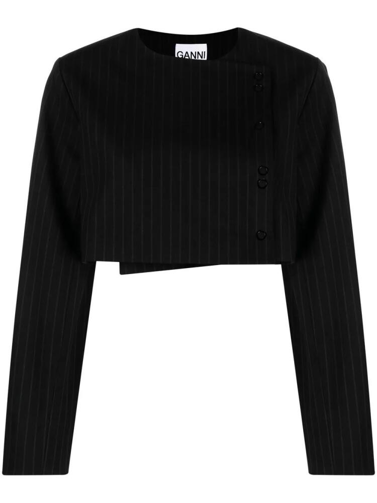 GANNI pinstripe-print cropped jacket - Black Cover