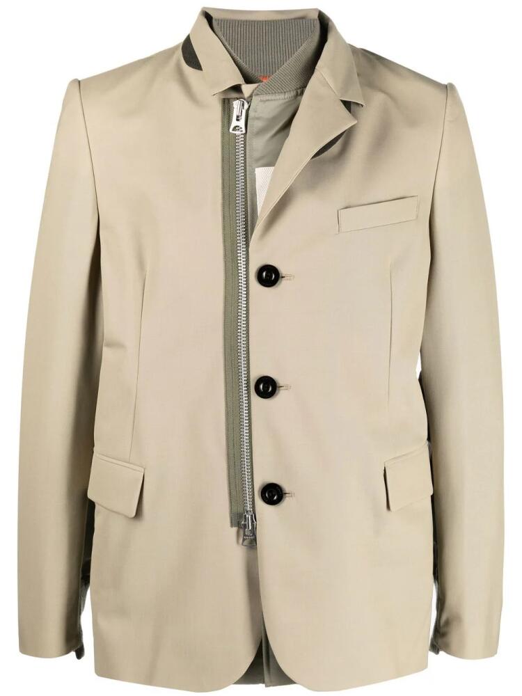 sacai off-centre zip-up blazer - Neutrals Cover