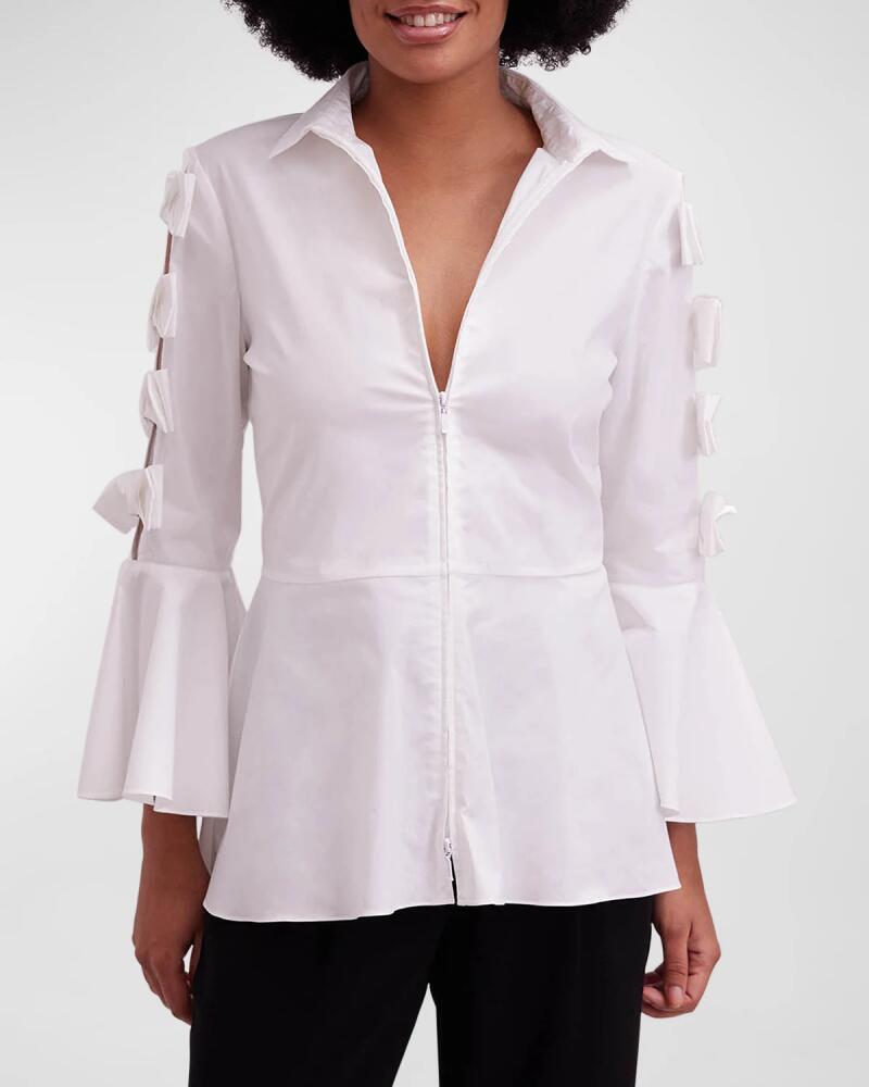 Anne Fontaine Peintre Zip-Front Cutout Peplum Poplin Shirt Cover