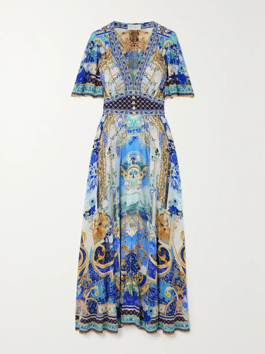 Camilla - Crystal-embellished Printed Silk-crepe Maxi Dress - Blue Cover