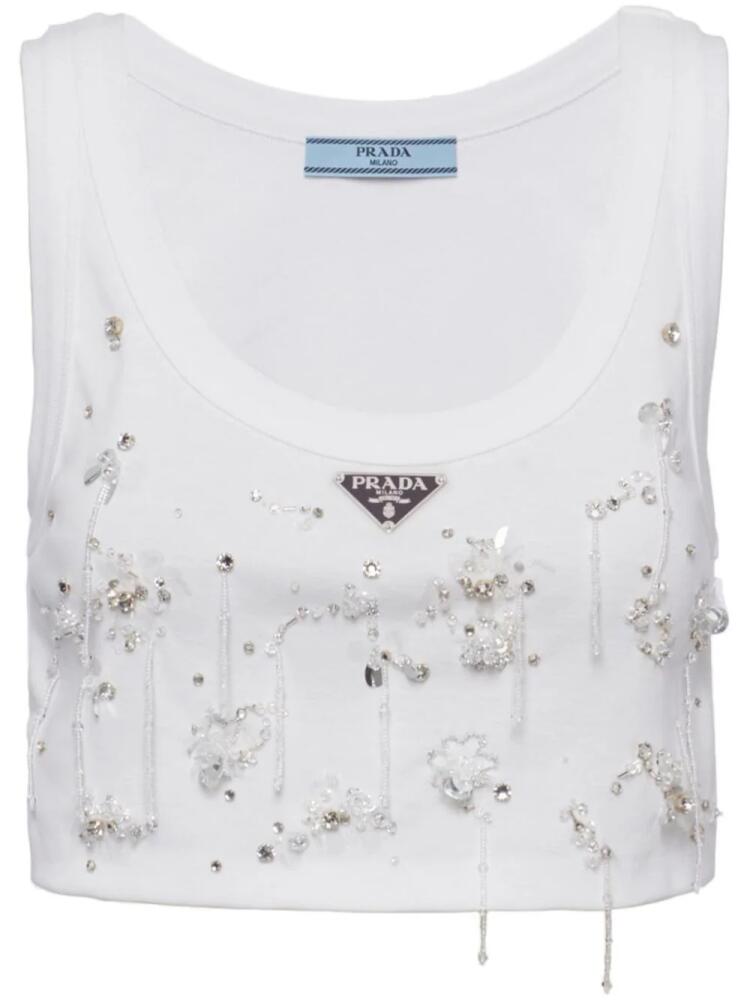 Prada crystal-embroidered ribbed tank top - White Cover