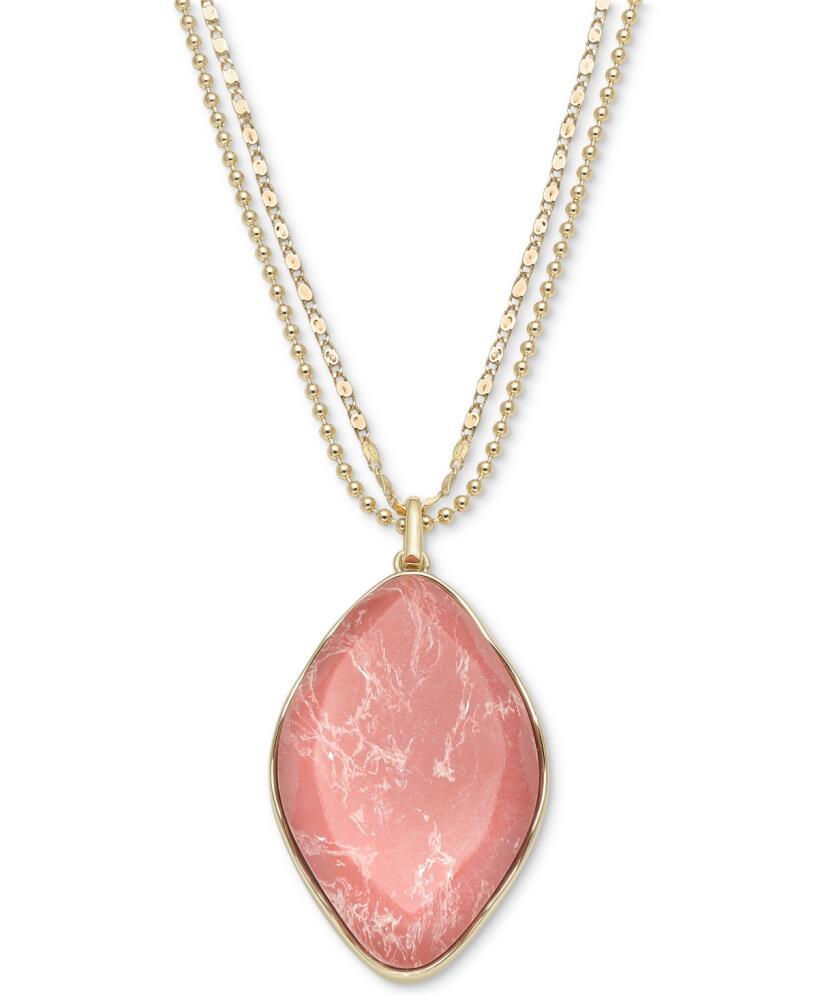 Style & Co Oval Stone Double Chain Pendant Necklace, 38" + 3" extender, Created for Macy's - Coral Cover