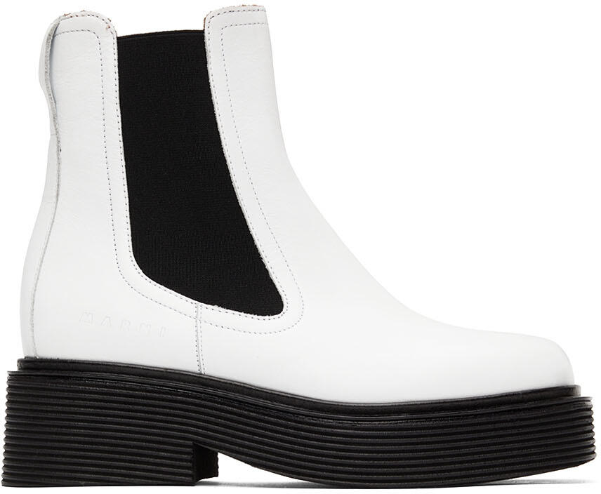 Marni White & Black Leather Chelsea Boots Cover