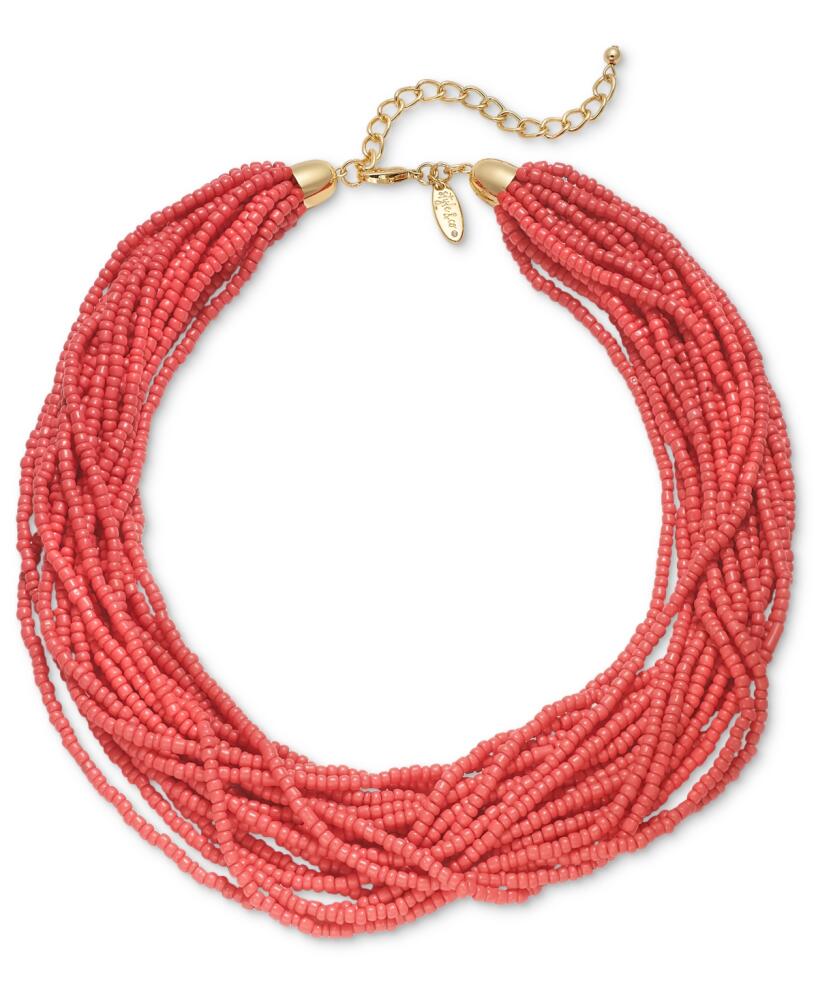 Style & Co Color Seed Bead Torsade Statement Necklace, 18" + 2" extender, Created for Macy's - Coral Cover